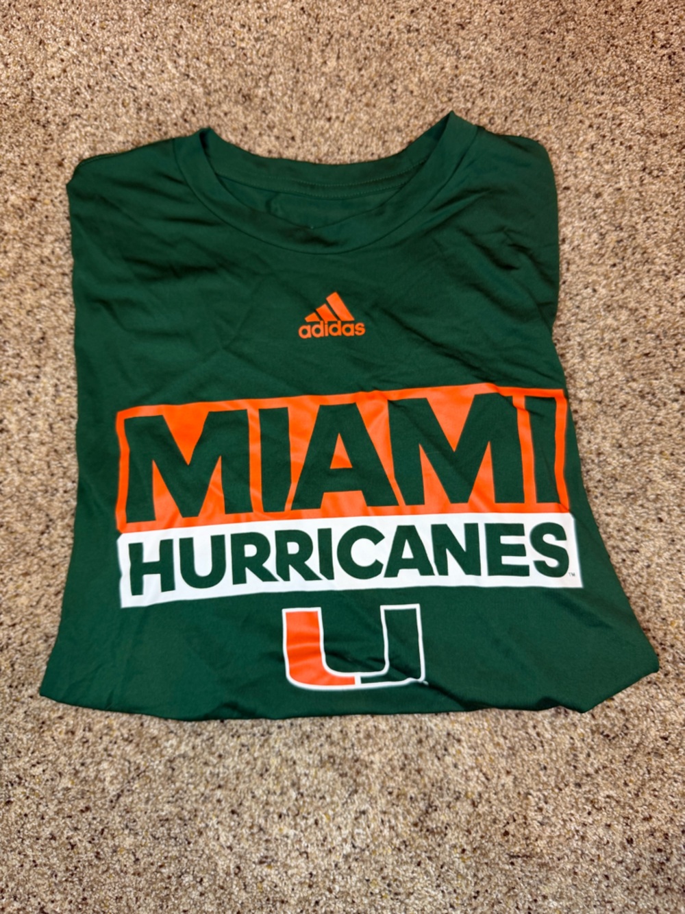 adidas Green and Orange Miami Hurricanes Graphic Tee